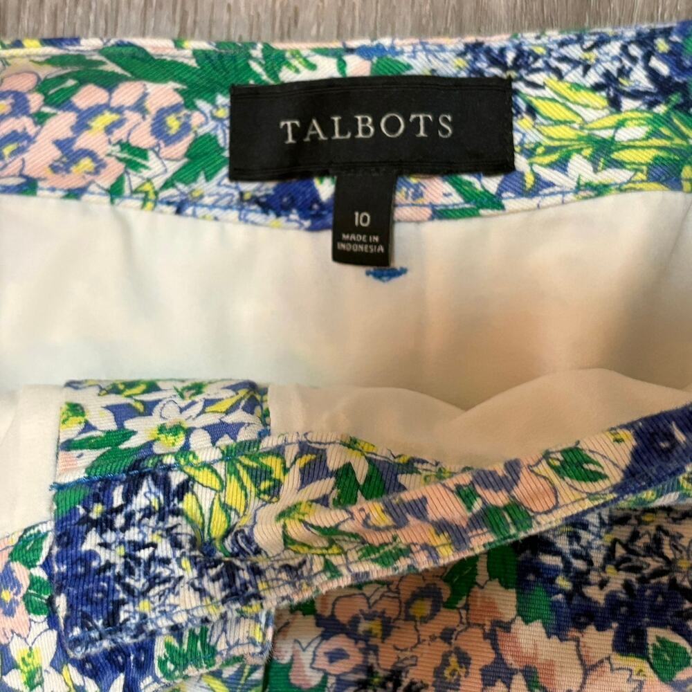 Talbots Floral Print Skirt Womens Sz 10 Pink Green Stretch Cotton Spring Garden​ - Picture 3 of 10